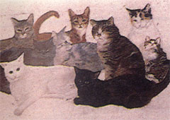 Различные типы домашней кошки изображены художницей Л. Барон